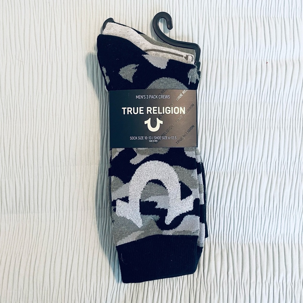 NWT True Religion 3-Pack Socks / Gray & Black - Picture 1 of 4